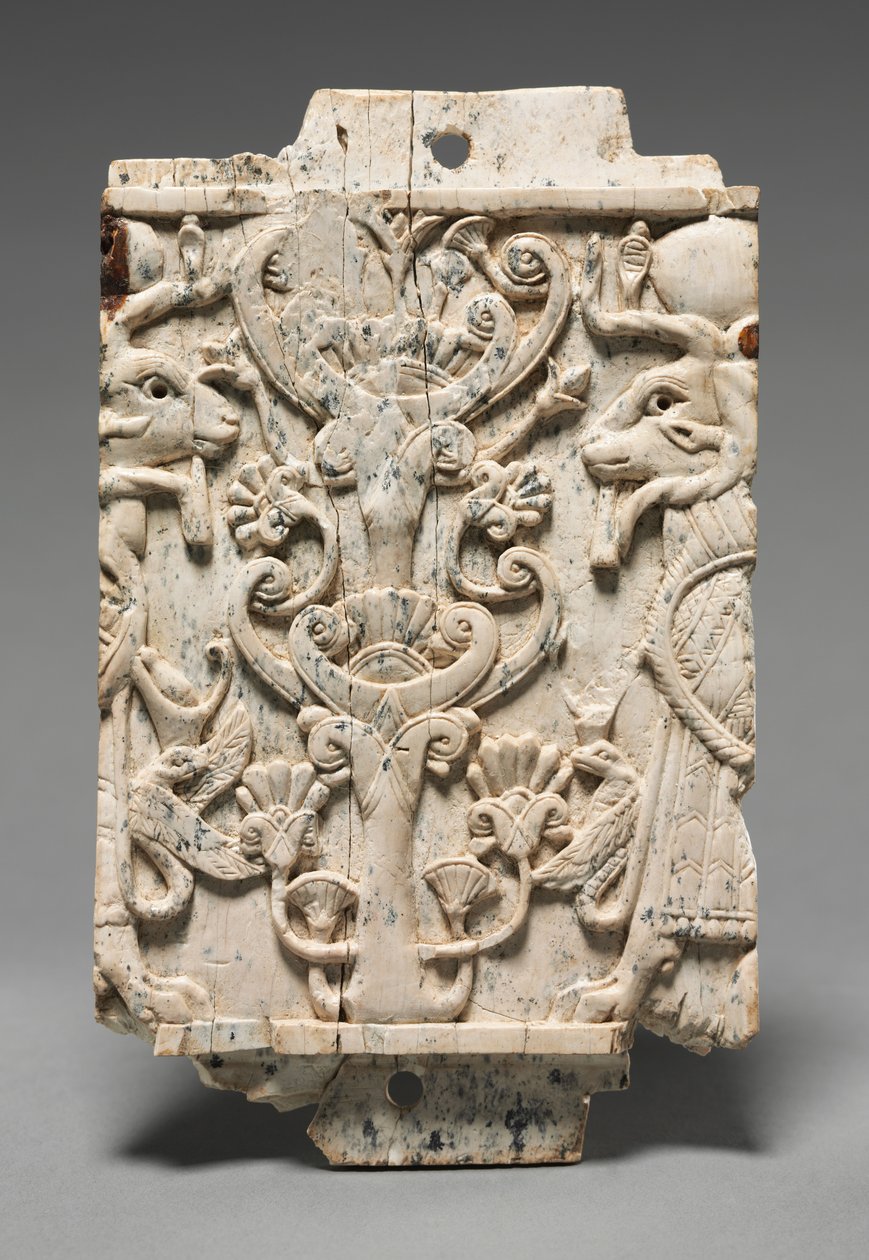 Decorative Plaque: Ram-Headed Sphinxes Flanking a Sacred Tree by Unbekannt