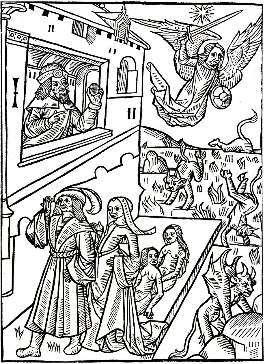 Devils are pursued by the Archangel Saint Michael, while humans continue their activities by Alec Hunter