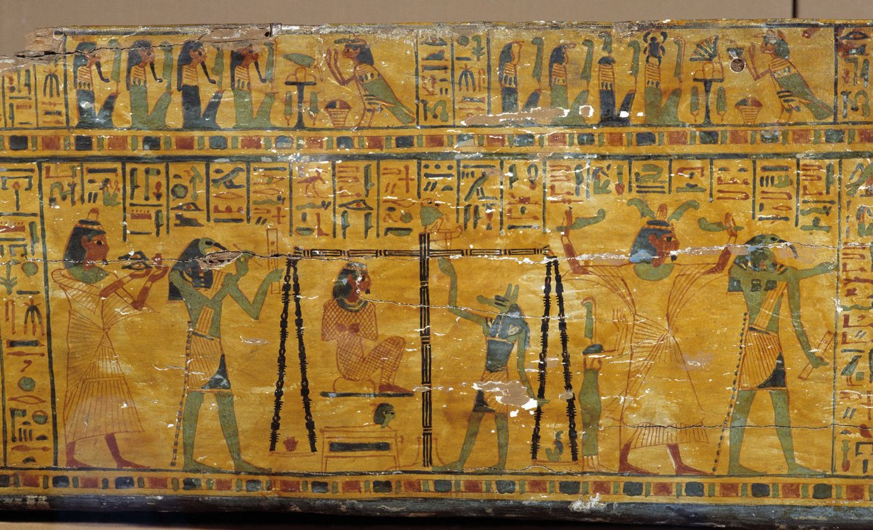 Egypt: detail of the sarcophagus of Khonsoure, representing the goddess Nut and the weighing of the soul of the deceased by Unbekannter Künstler