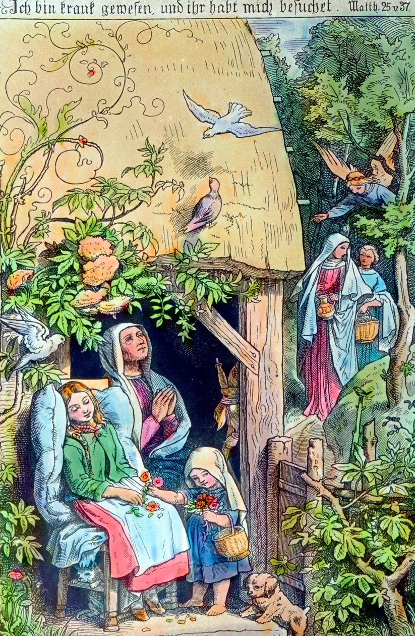 Engraving Depicting to Visit the Sick, Germany 1920s by Unbekannter Künstler