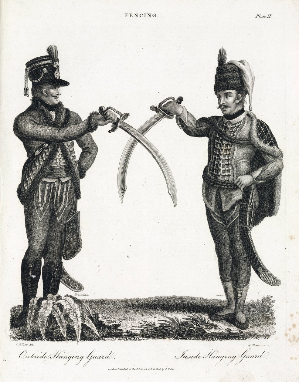 Fencing: open guard in supination and closed guard in supination, executed by Swiss and Prussian officers by Unbekannt