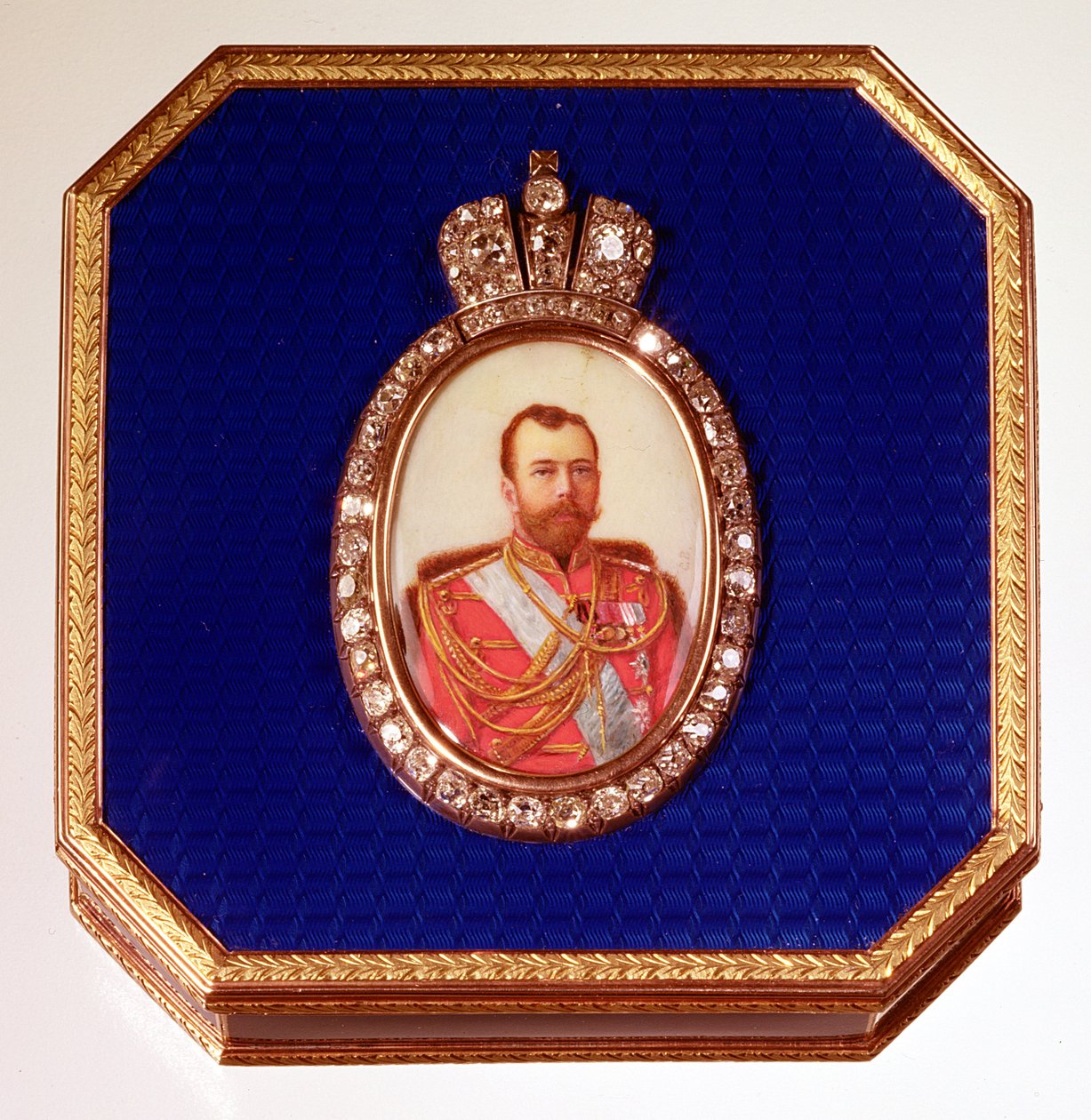 Faberge Blue Enamel Box, with Portrait of Tsar Nicholas II by Unbekannt