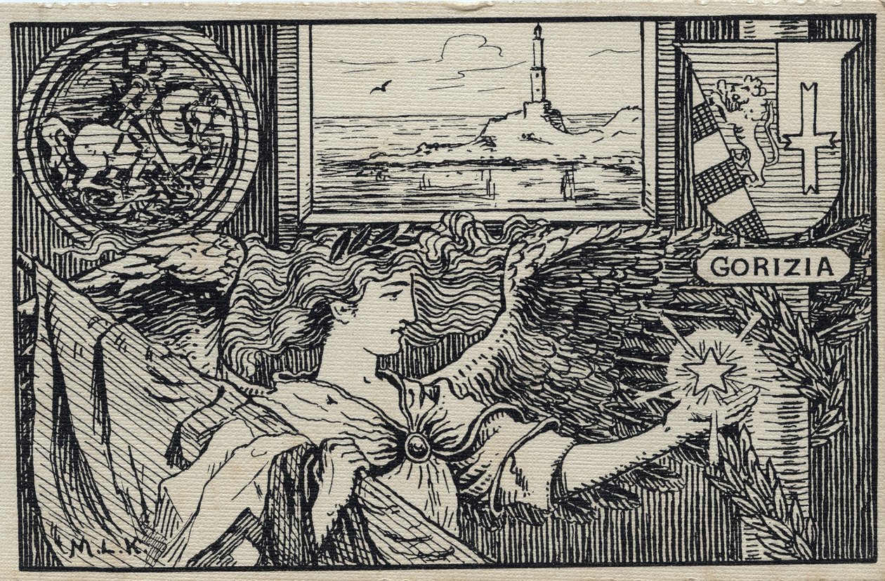 First World War (1914-1918): Italian Patriotic Postcard for the Attachment of Gorizia to Italy by Unbekannter Künstler