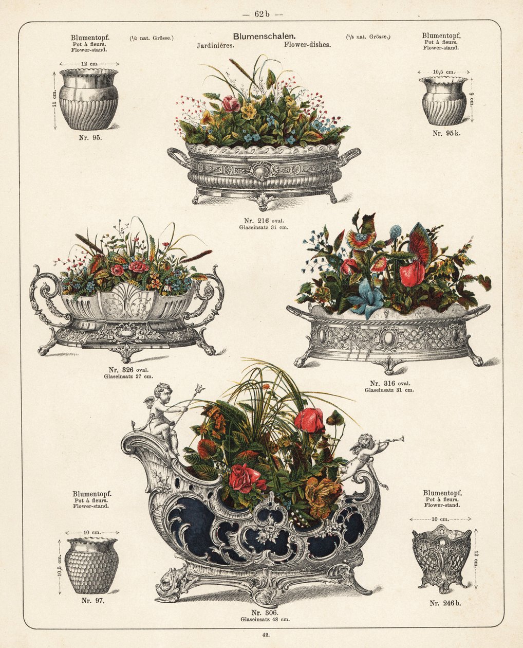 Flower Stands, Flower Dishes, Vases and Jardinieres. Lithograph from a Catalog of Metal Products Manufactured by Wuerttemberg Metalware Factory, Geislingen, Germany by Unbekannter Künstler