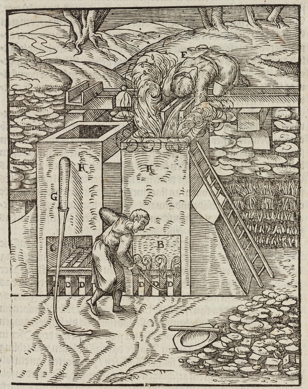 Gold ore heating furnace - Engraving from Description of ores and main mining methods, by Lazarus Ecker by Unbekannt