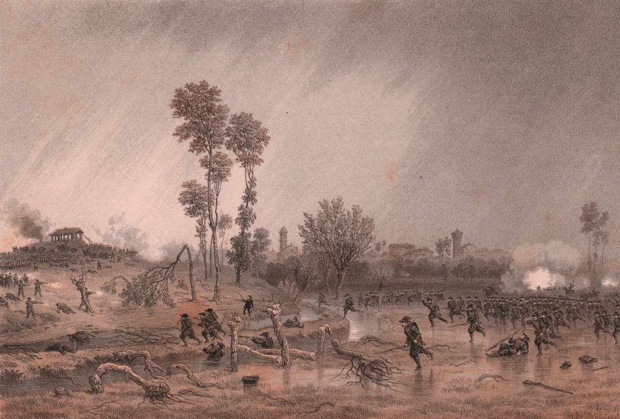 Fourth Piedmontese Division of General Cialdini during attack of Battle of Palestro, Lombardy by William M. Timlin