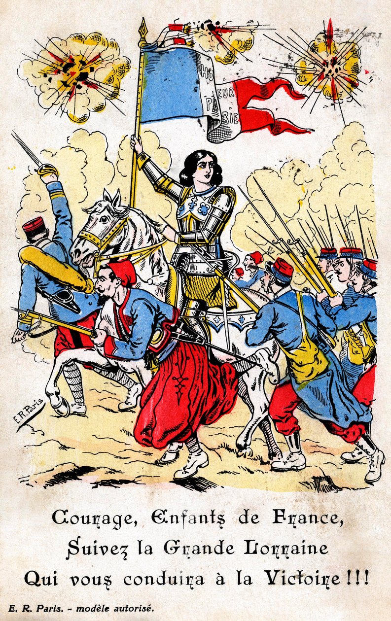 French postcard showing Joan of Arc leading French soldiers to war by Unbekannt
