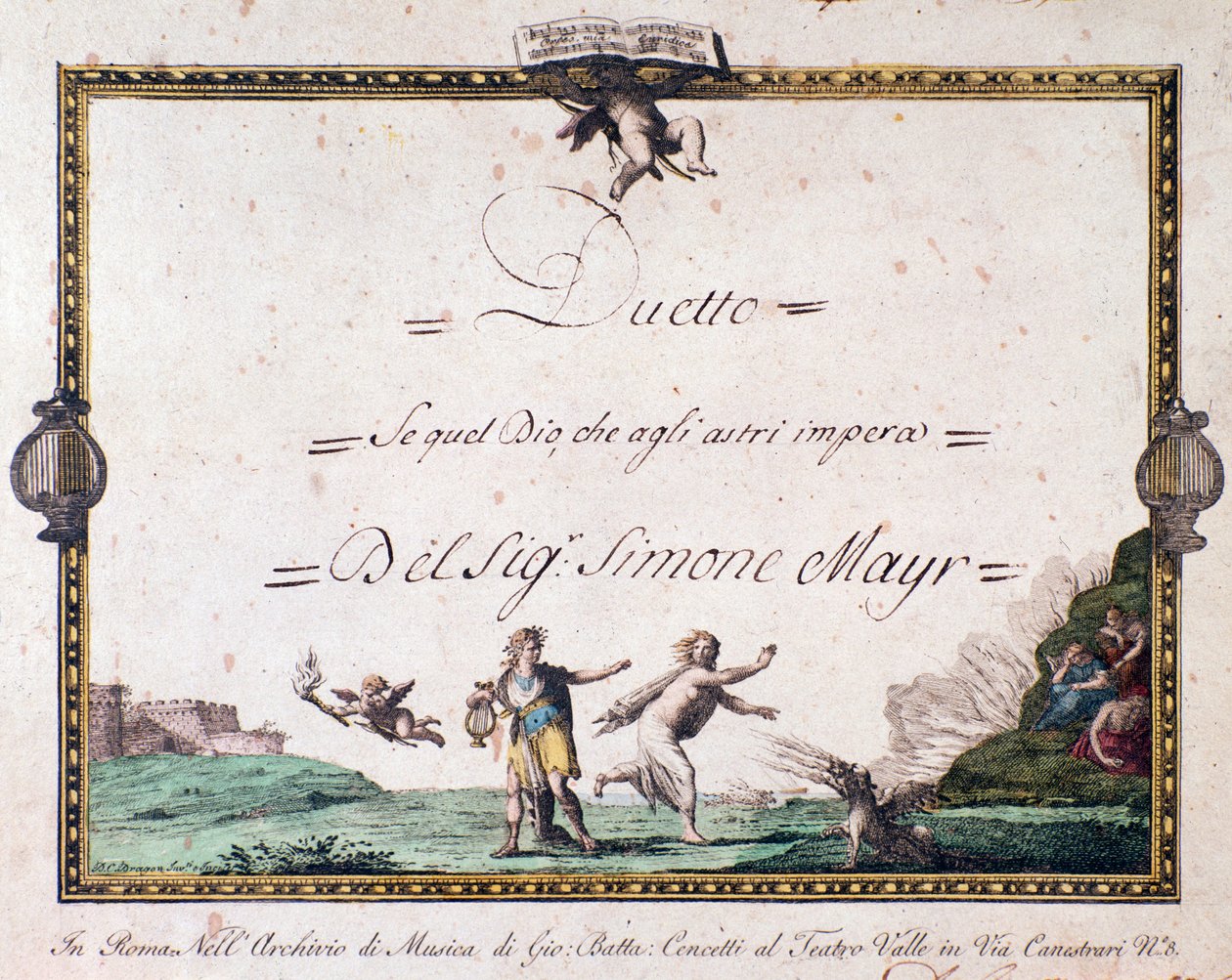 Frontispiece of duetto Se quel dio che agli astri impera by Giovanni Simone Mayr by Unbekannter Künstler