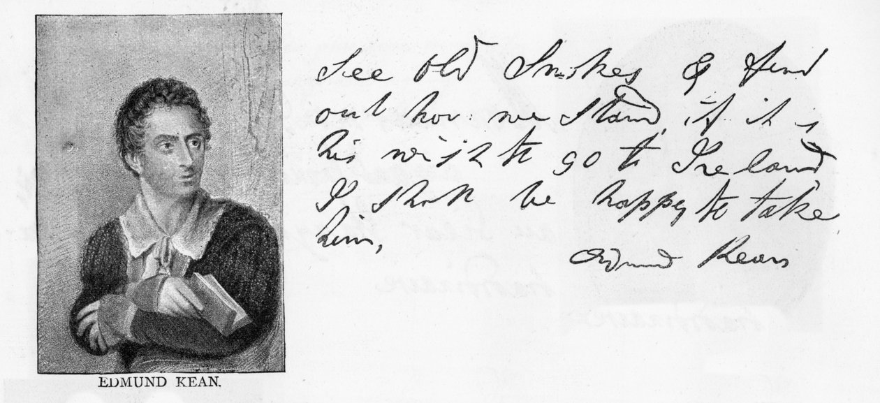 Handwriting and signature of Edmund Kean by Unbekannt