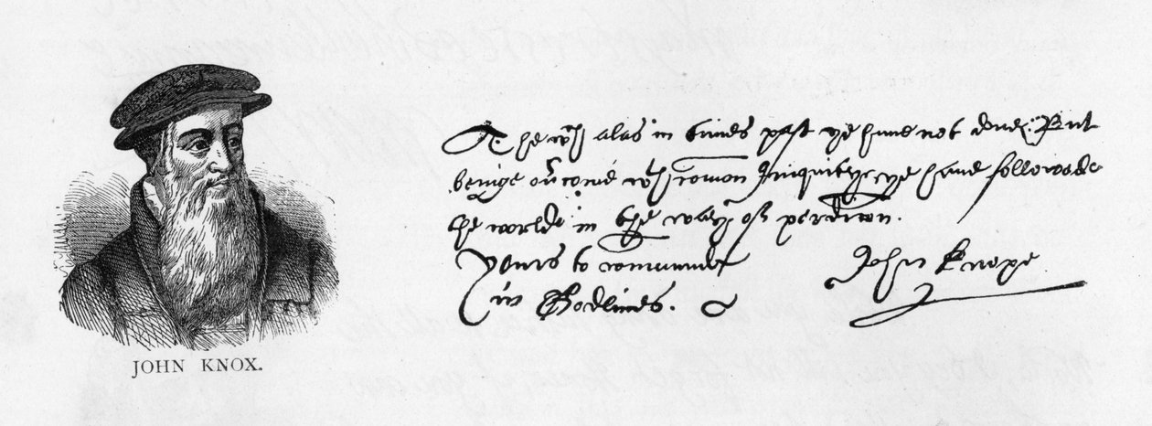 Handwriting and signature of John Knox from a letter written from Dieppe to William Cecil to request permission to visit England by Unbekannt