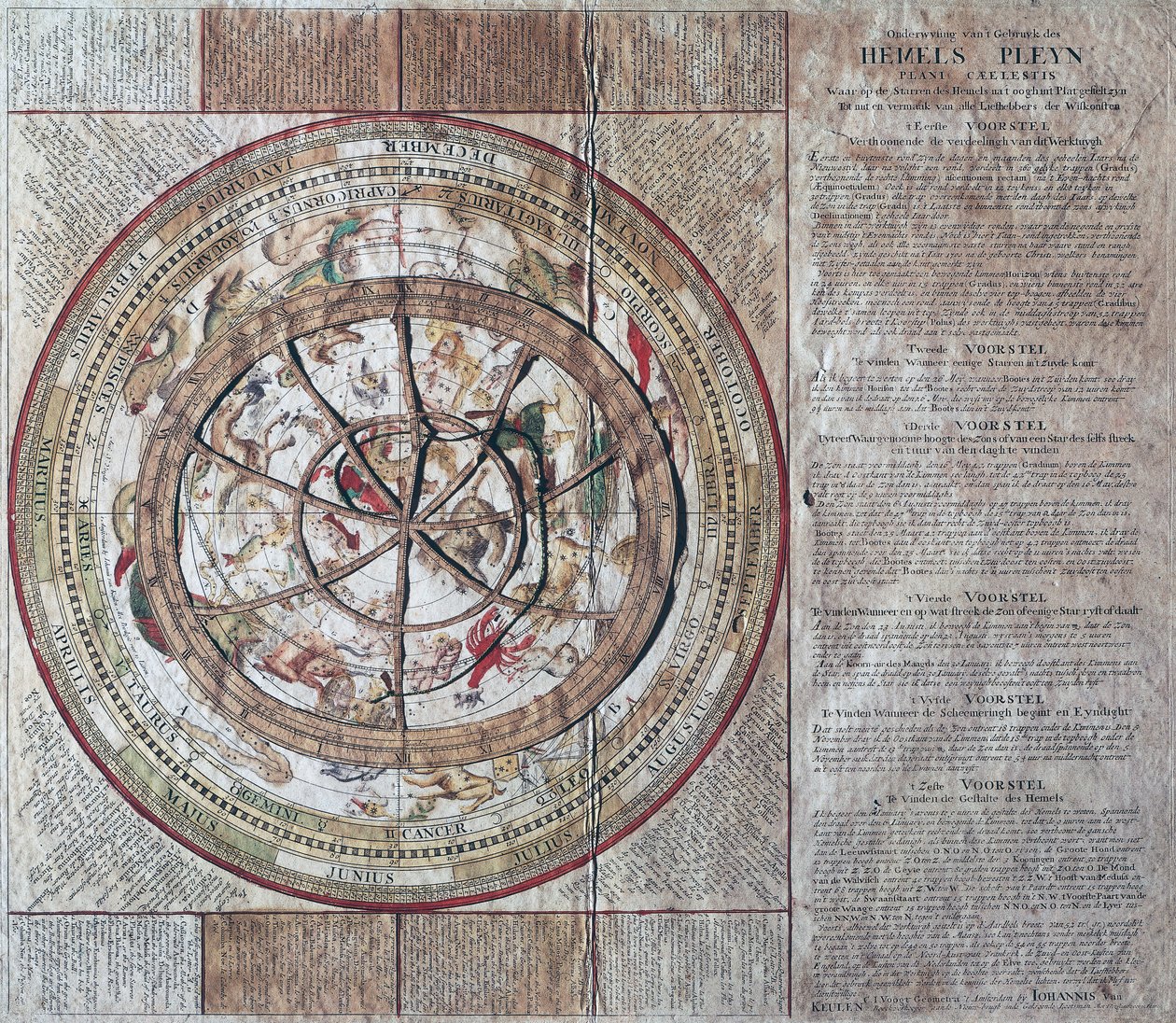 Hemels Pleyn Plani Caelestis, celestial sphere with astrolabe, copper engraving, published in Amsterdam by William M. Timlin