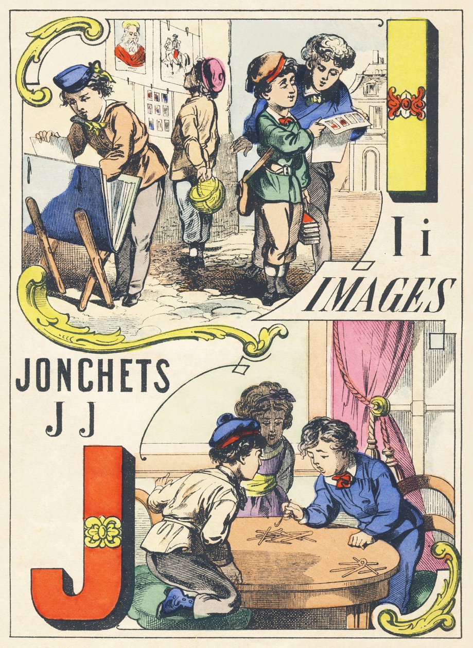 I J: images, jonchets - Games Alphabet, c.1890 by Unbekannt