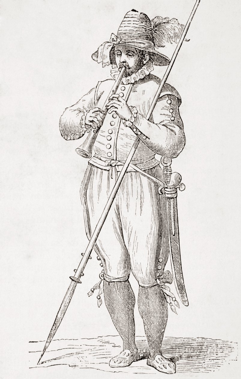 Italian Peasant Playing Dulzaina, After a 16th Century Work by Cesare Vecellio, from 
