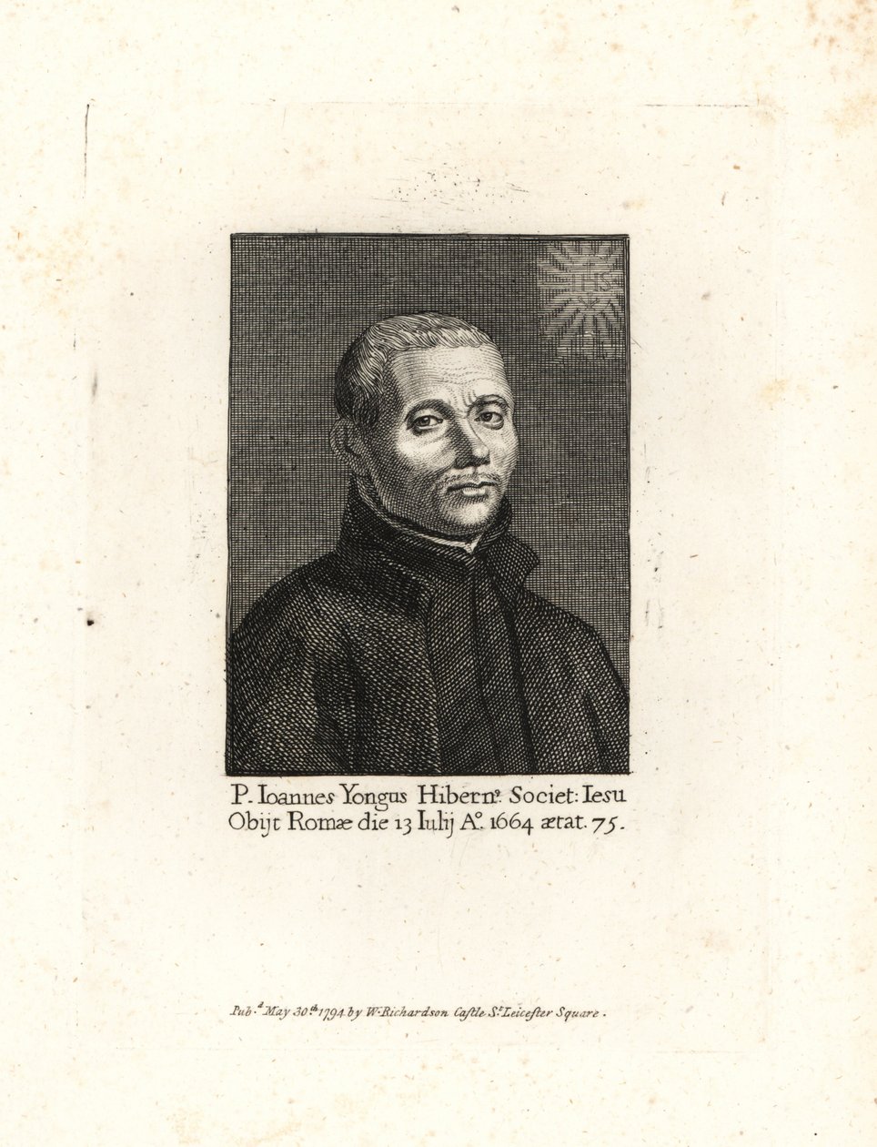 John Yonge, Irish Jesuit priest, died 1664, aged 75. Copperplate engraving from William Richard