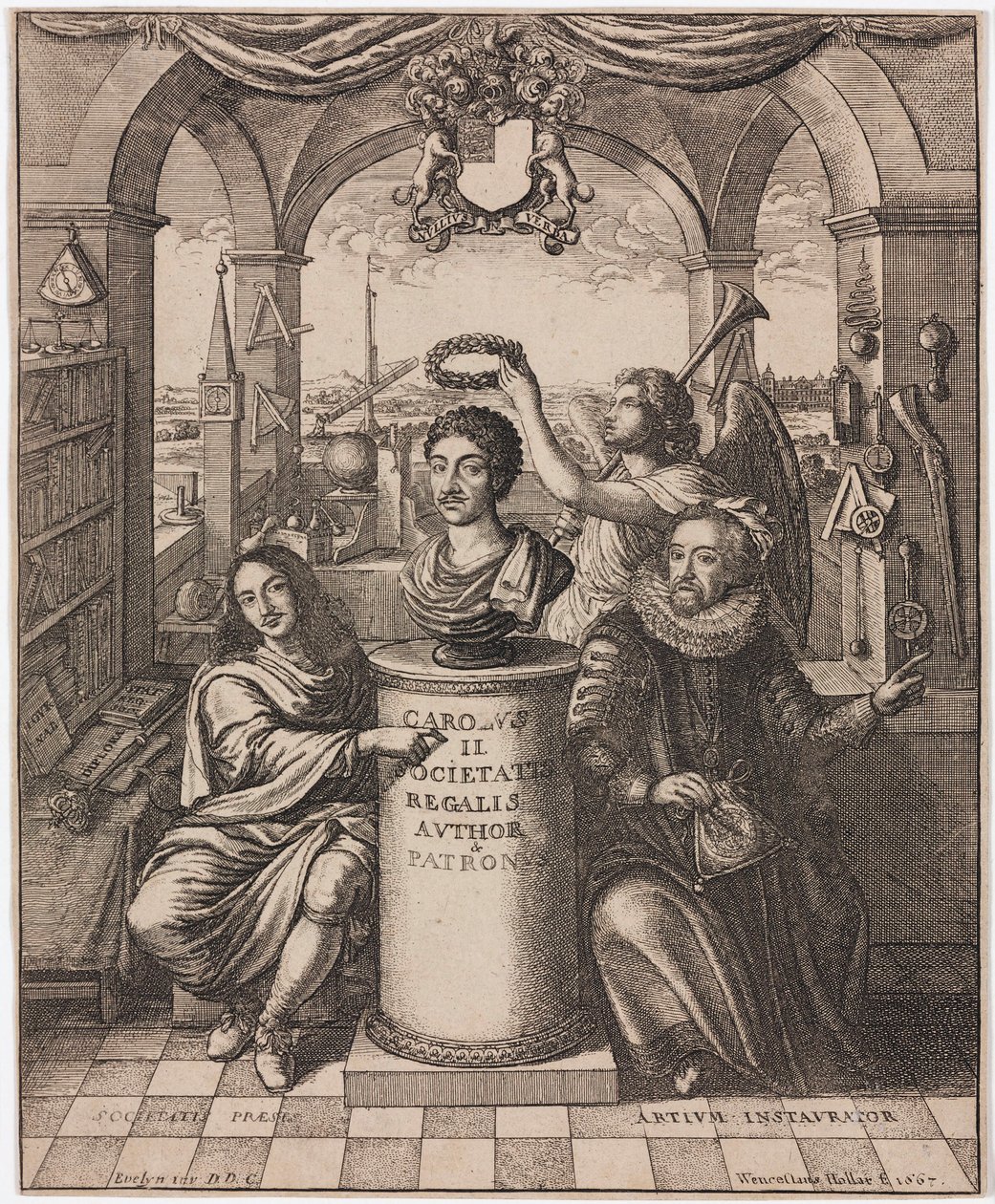 King Charles II, Viscount Brouncker and Francis Bacon by Unbekannt