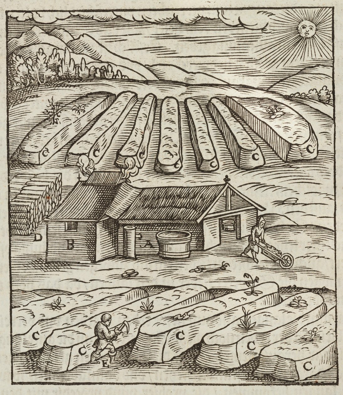 Preparation of saltpeter - Engraving from Description of ores and main mining methods, by Lazarus Ecker by Unbekannt