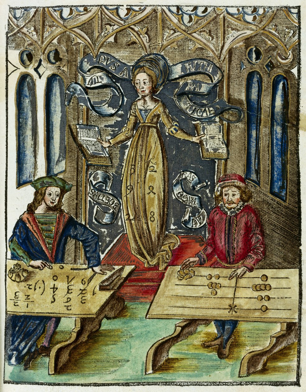 Mathematical instruments in the 16th century: speed calculation competition between Pythagoras (580-500 BC) and Boethius (480-524), Pythagoras uses his counting table (abacus) and Boethius uses algorithms by Unbekannt