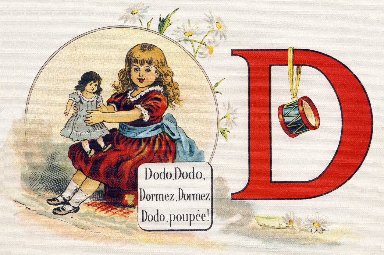 Letter D: Sleep, Doll. Engraving in "ABC L
