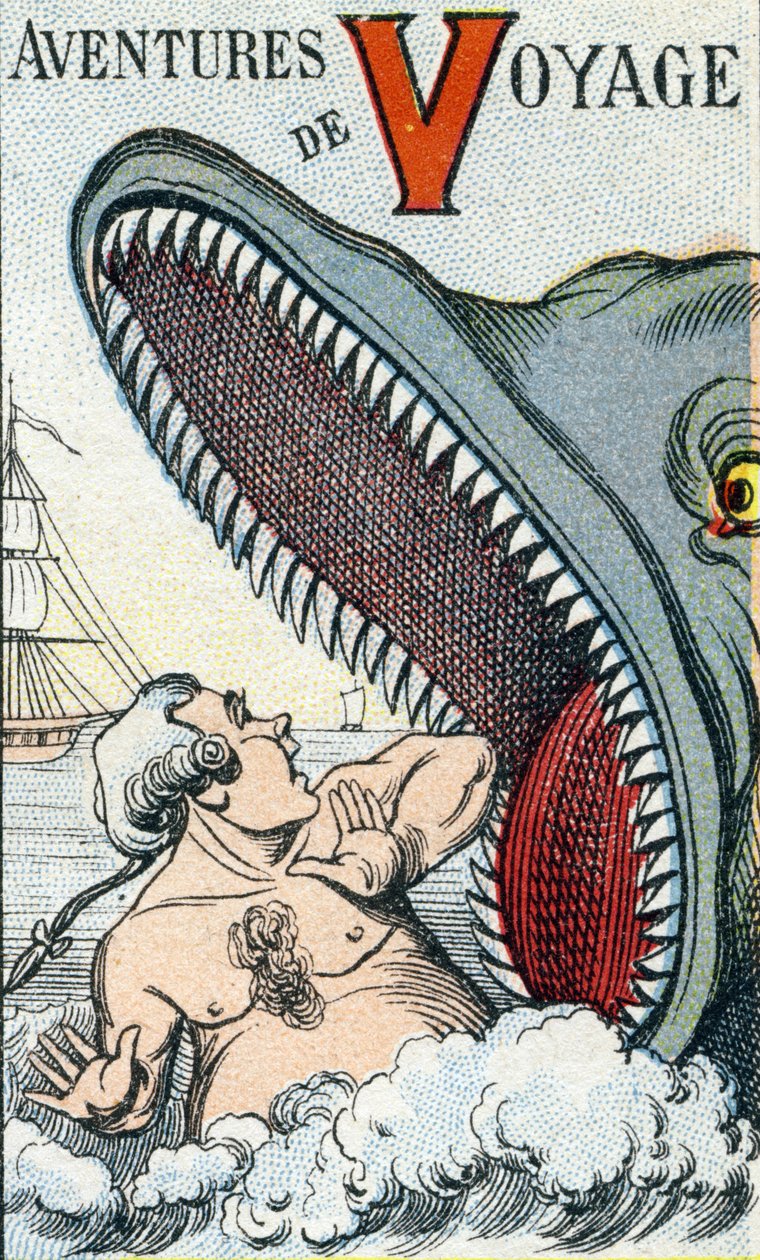 Letter V: Travel Adventures. Engraving in 