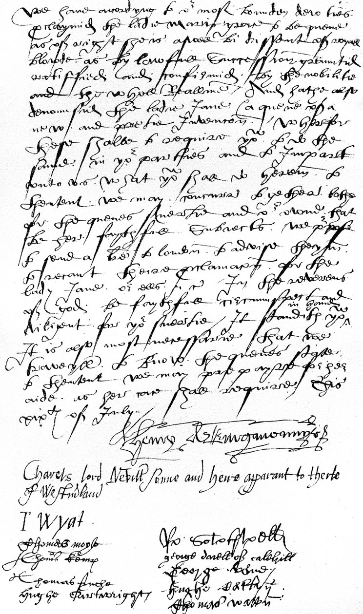 Letter from supporters of Queen Mary I in Kent to Sir Nicholas Pelham and the gentlemen of Sussex, announcing the proclamation of the Lady Mary as Queen and denouncing Lady Jane Grey by Unbekannt