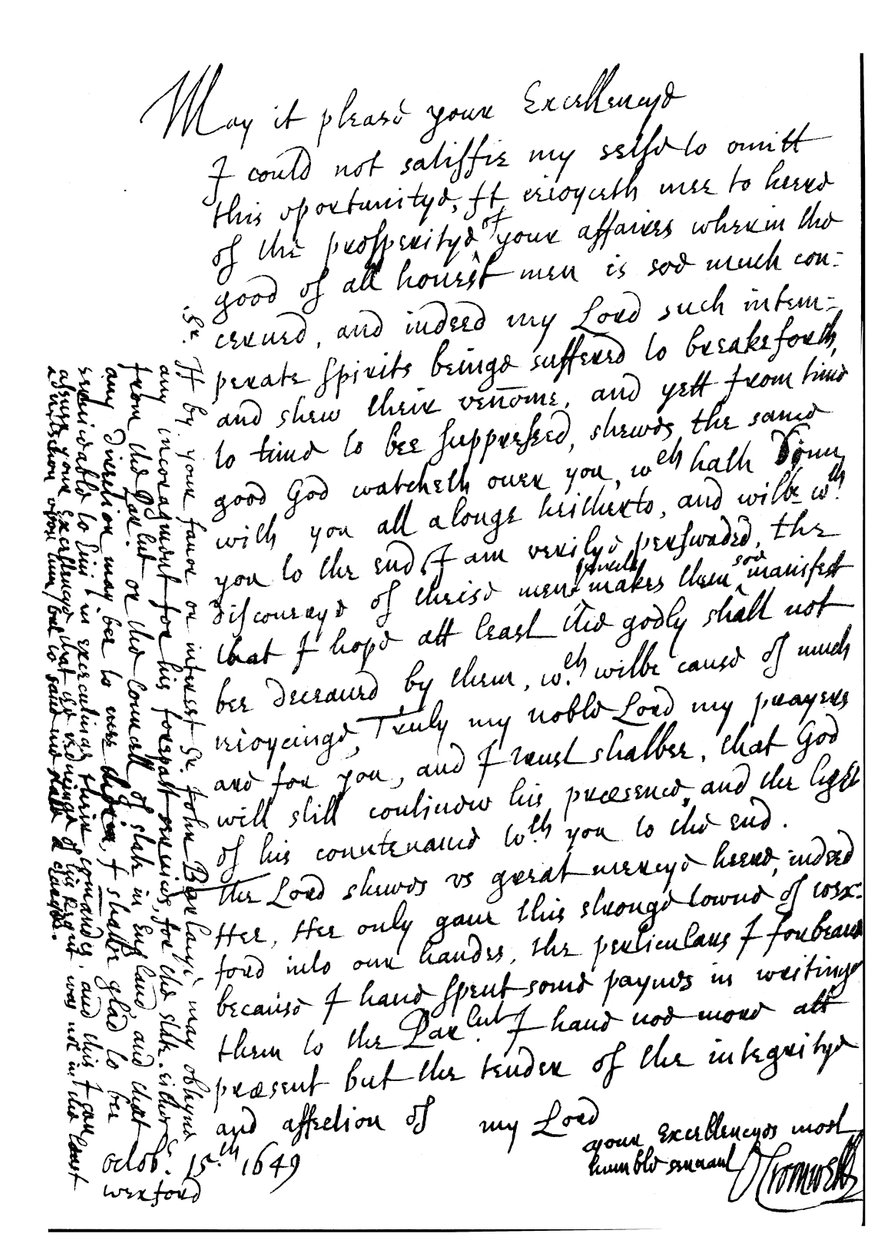 Letter written by Oliver Cromwell to Lord Fairfax to congratulate him on his prosperity and to announce the capture of Wexford, Ireland by Unbekannt