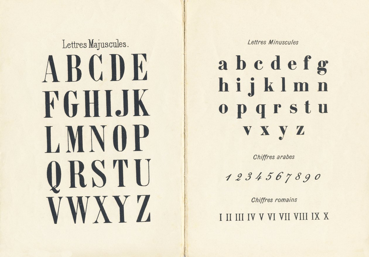Uppercase, Lowercase, Arabic and Roman Numerals - Engraving from ABCD of Little Girls. Pellerin & Cie, Epinal, c.1890 by Unbekannt