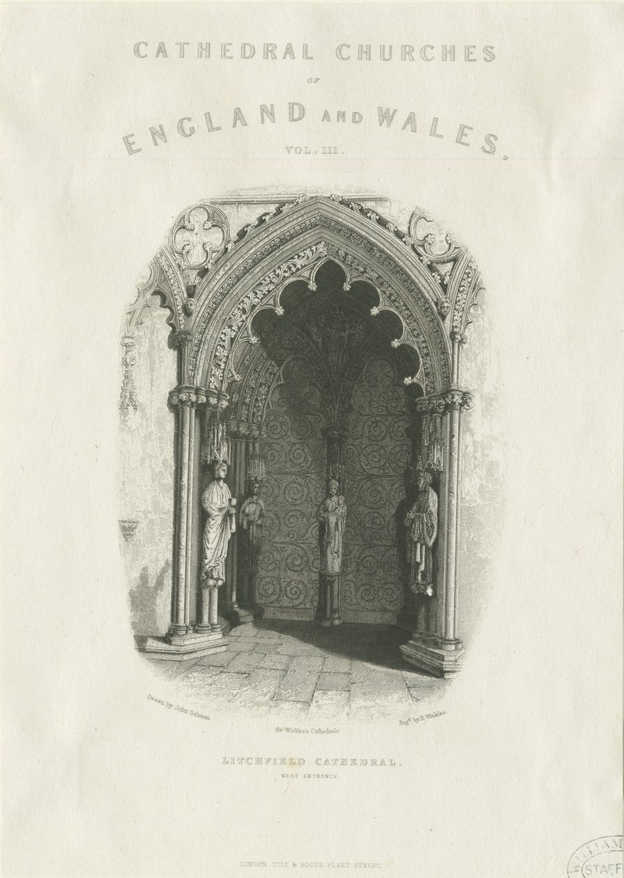 Lichfield Cathedral - West Doorway (engraving) by Unbekannt