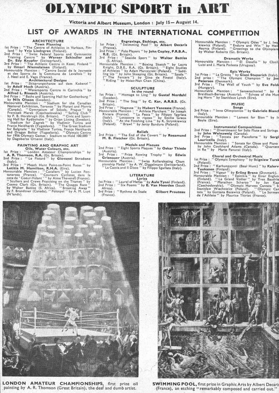 List of Winners of Awards for Architecture, Art, Sculpture, Literature, Drama and Music at the 1948 London Olympics by Unbekannt