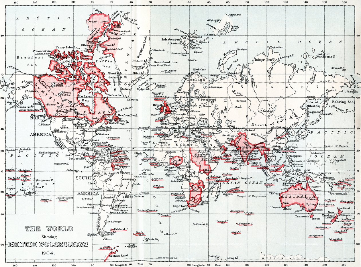 Map of the world showing British possessions in 1904 by Unbekannt