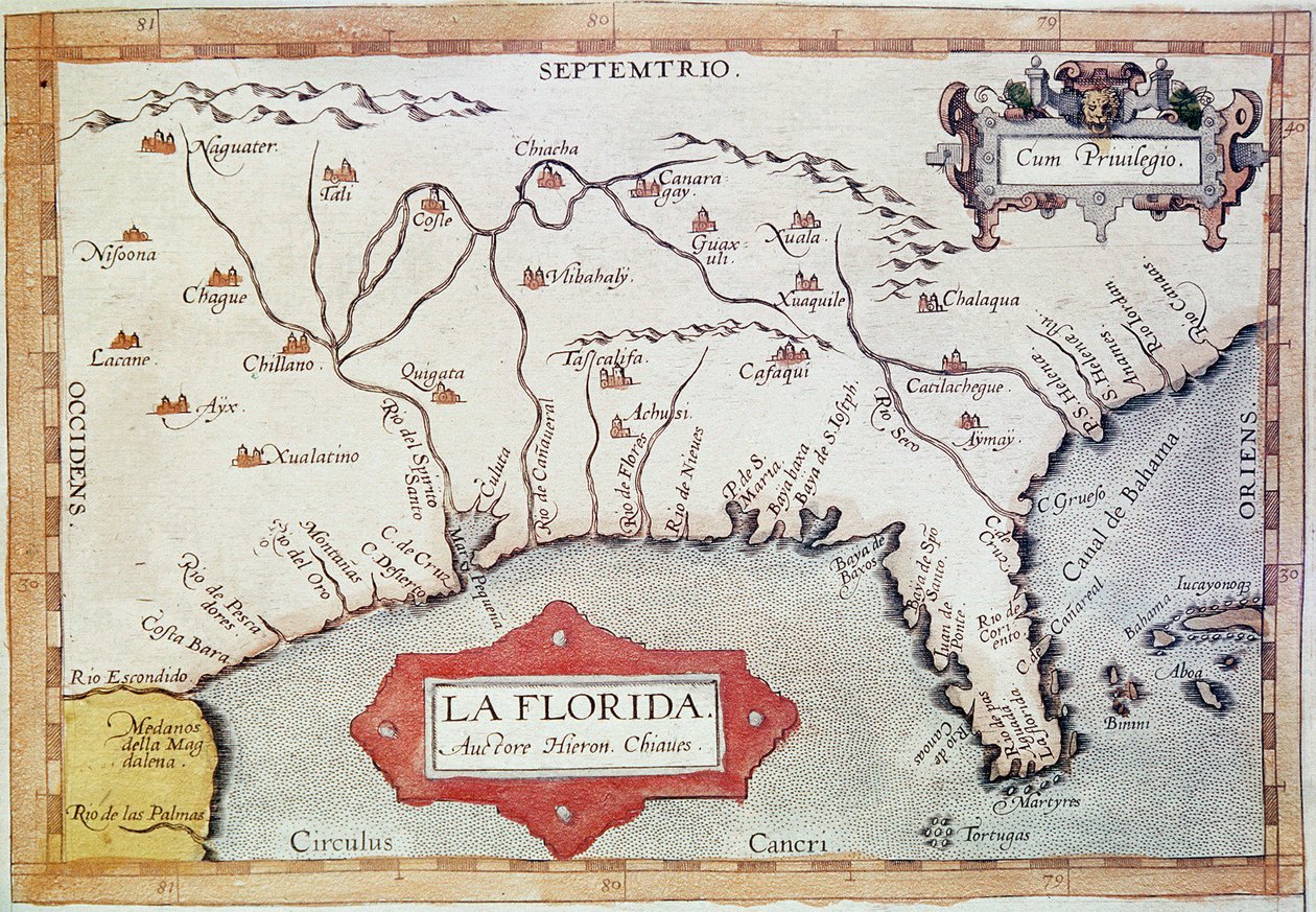 Mapping Florida. In Teatrum Orbis Terrarum by Abraham Ortelius by Unbekannter Künstler