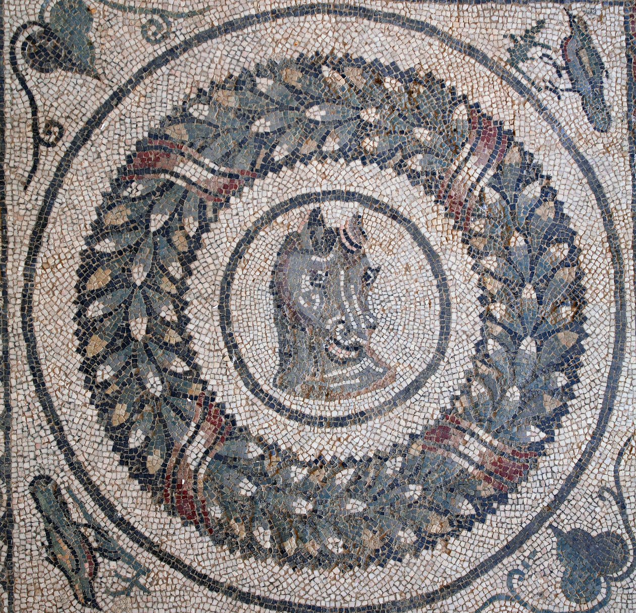 Mosaic of the peristyle. Detail representing a horse