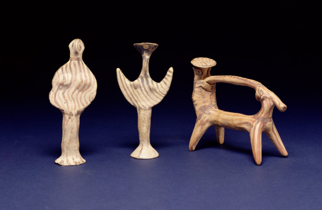 Mycenaean Group: Two Phi-Figures, a Cart with a Rider Under a Parasol by Unbekannt