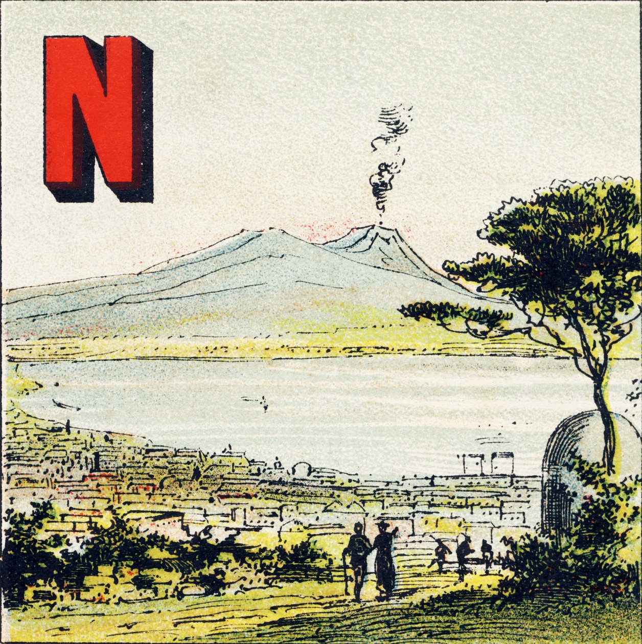 N: Naples. Magnificent city, located in southern Italy - Engraving from Geographical Alphabet. Guerin-Muller et Cie, publishers, Paris by Unbekannt