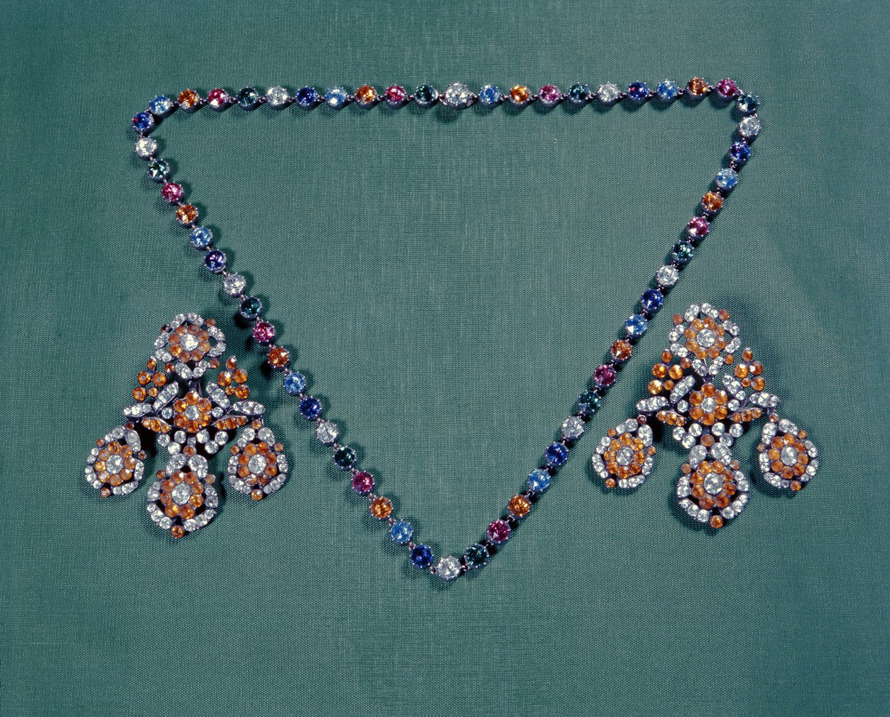 Necklace and earring set with multicoloured pastes, c.1760 by Unbekannt