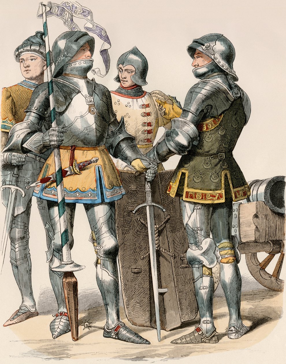 Noble Knights of the Duchy of Burgundy in Armor and Weapon, with a Cannon by Unbekannter Künstler