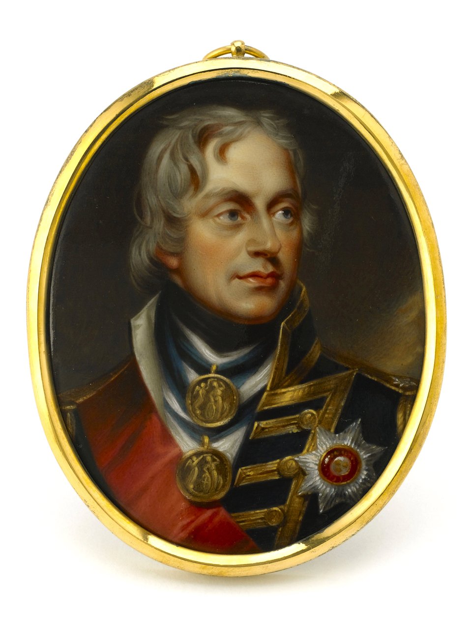 Painted Miniature Representing Vice Admiral Horatio Nelson. Mounted on a Copper and Enamel Pendant, Early 19th Century, Portrait by Henry Pierce Bone by Unbekannter Künstler