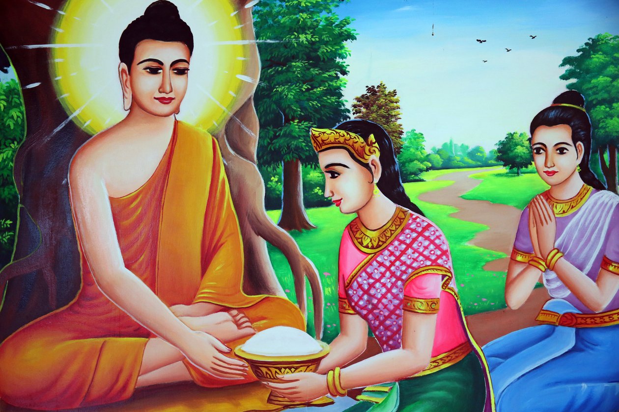 Painting depicting Buddha receiving offerings, Cambodia by Unbekannt