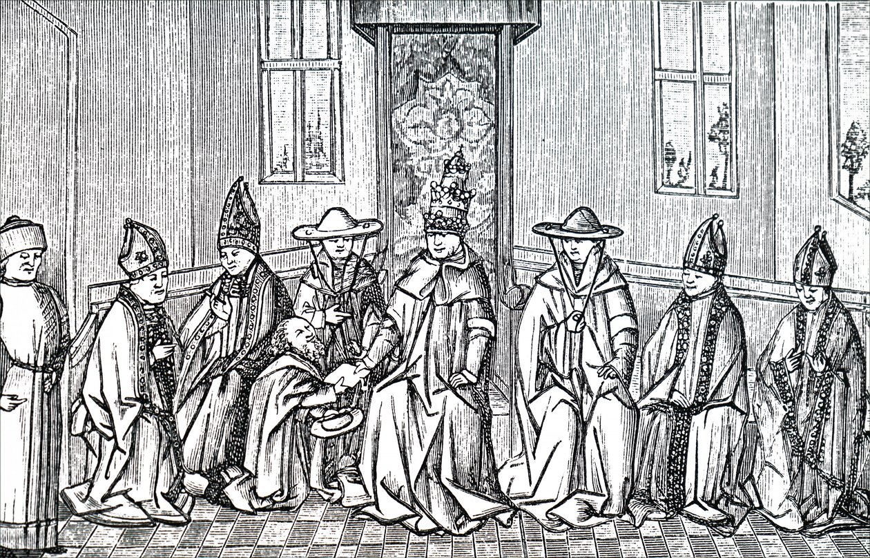 Peter the Hermit, Pope Urban II and Simeon Patriarch of Jerusalem by Unbekannt