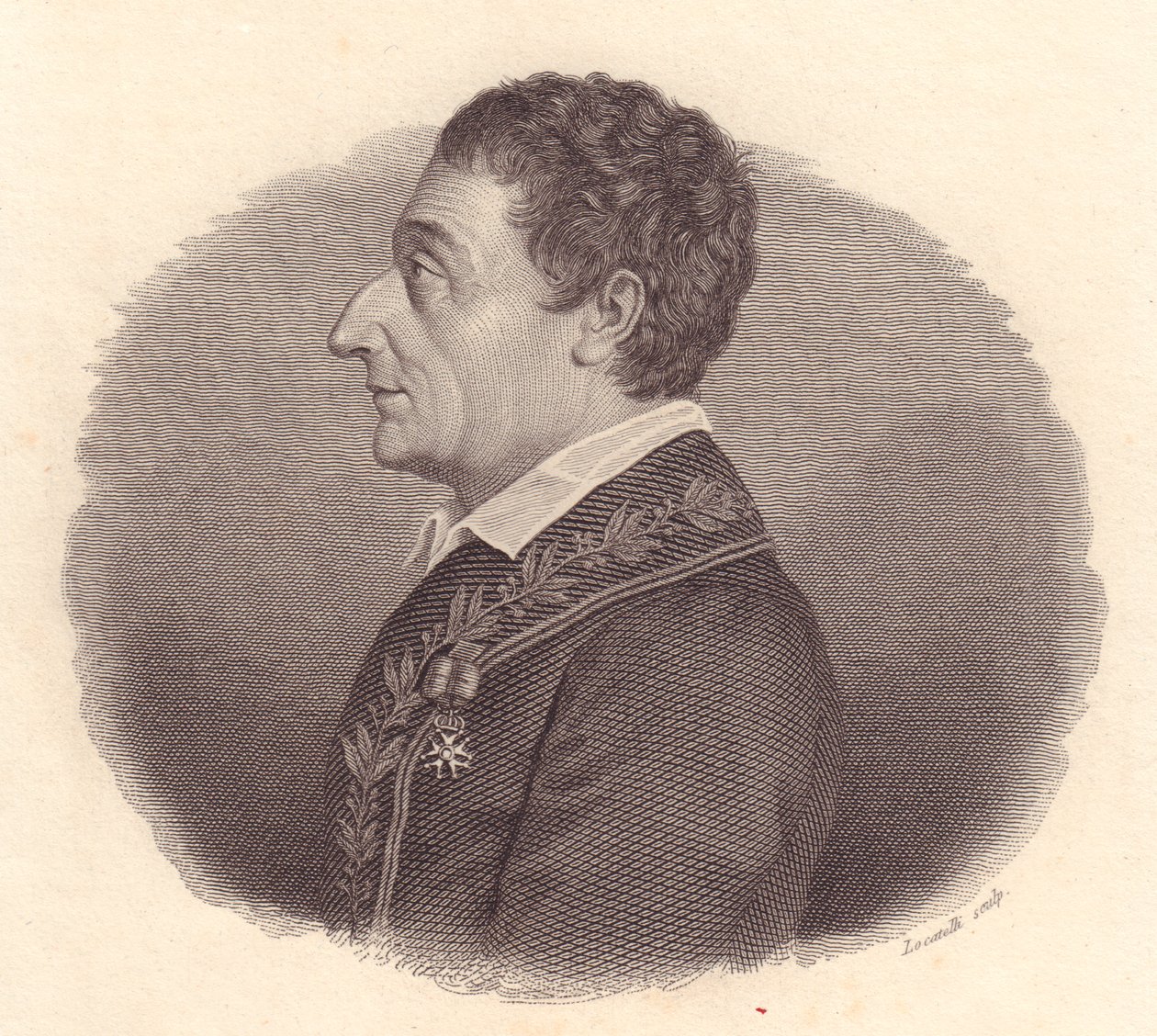 Portrait of Italian Mathematician and Astronomer Joseph-Louis Lagrange, or Giuseppe Lodovico Lagrangia (1736-1813), copper engraving by Locatelli from medal by William M. Timlin