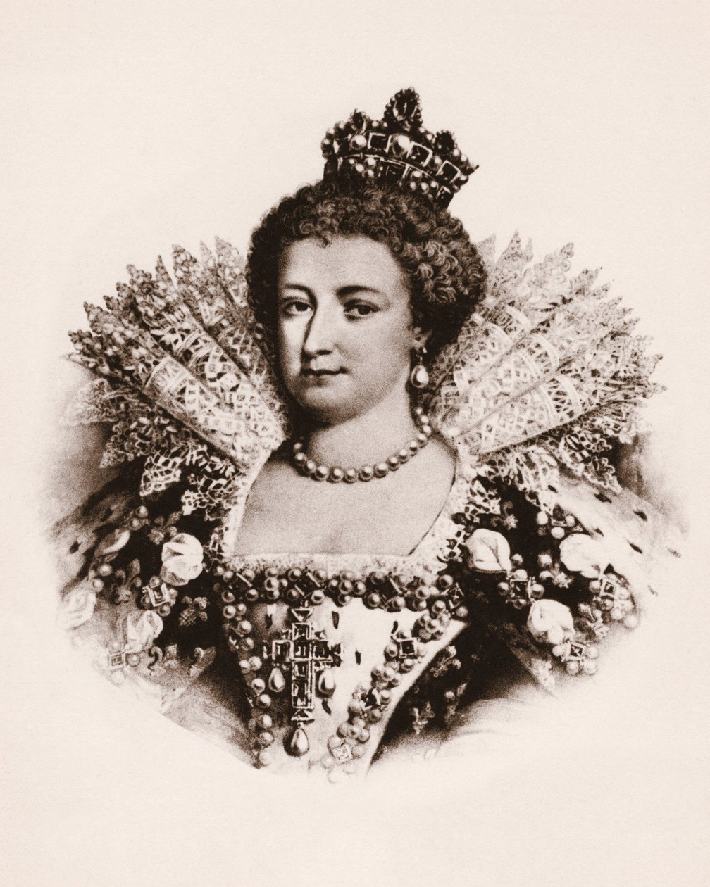 Portrait of the Queen of France Marie de Medicis (1576-1642) Engraving of the 19th century by Unbekannter Künstler