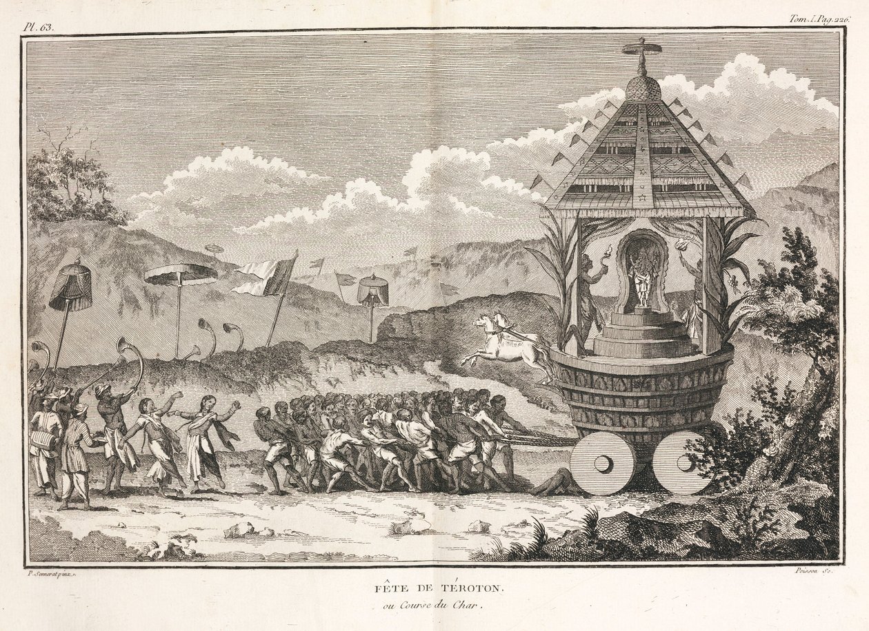 Pulling a wagon bearing a Hindu idol, India by Unbekannt