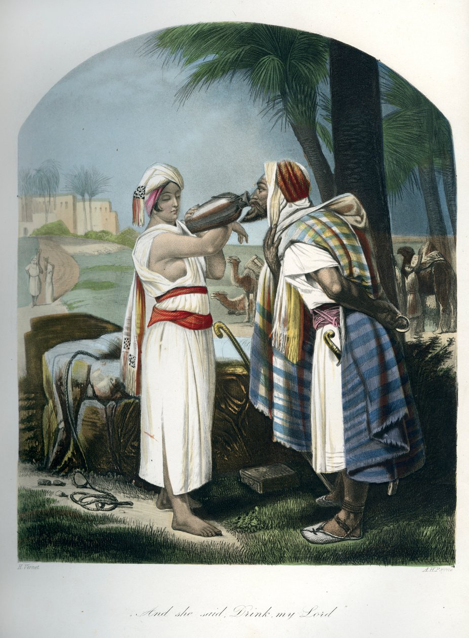 Rebekah giving water to Isaac