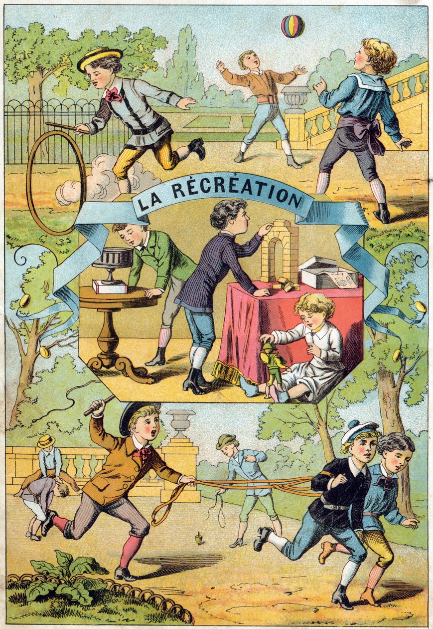 Recreation in the school yard. Engraving in "Alphabet des petits ecoliers". Imaging of Epinal, circa 1885 by Unbekannt