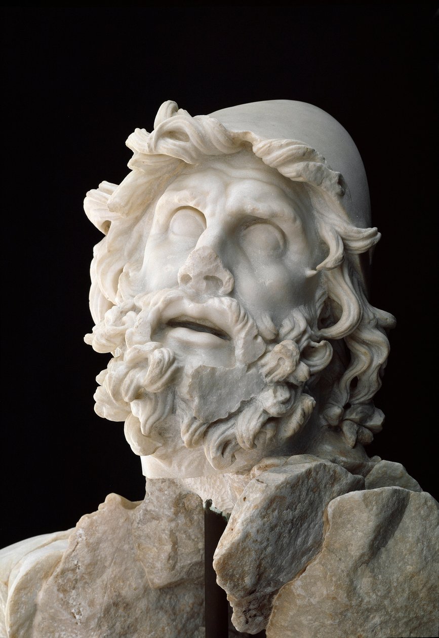 Roman art: group of Polyphemus blinding: Head of Ulysses - Marble sculpture, 1st century BC or AD - Sperlonga, National Archaeological Museum by Unbekannt