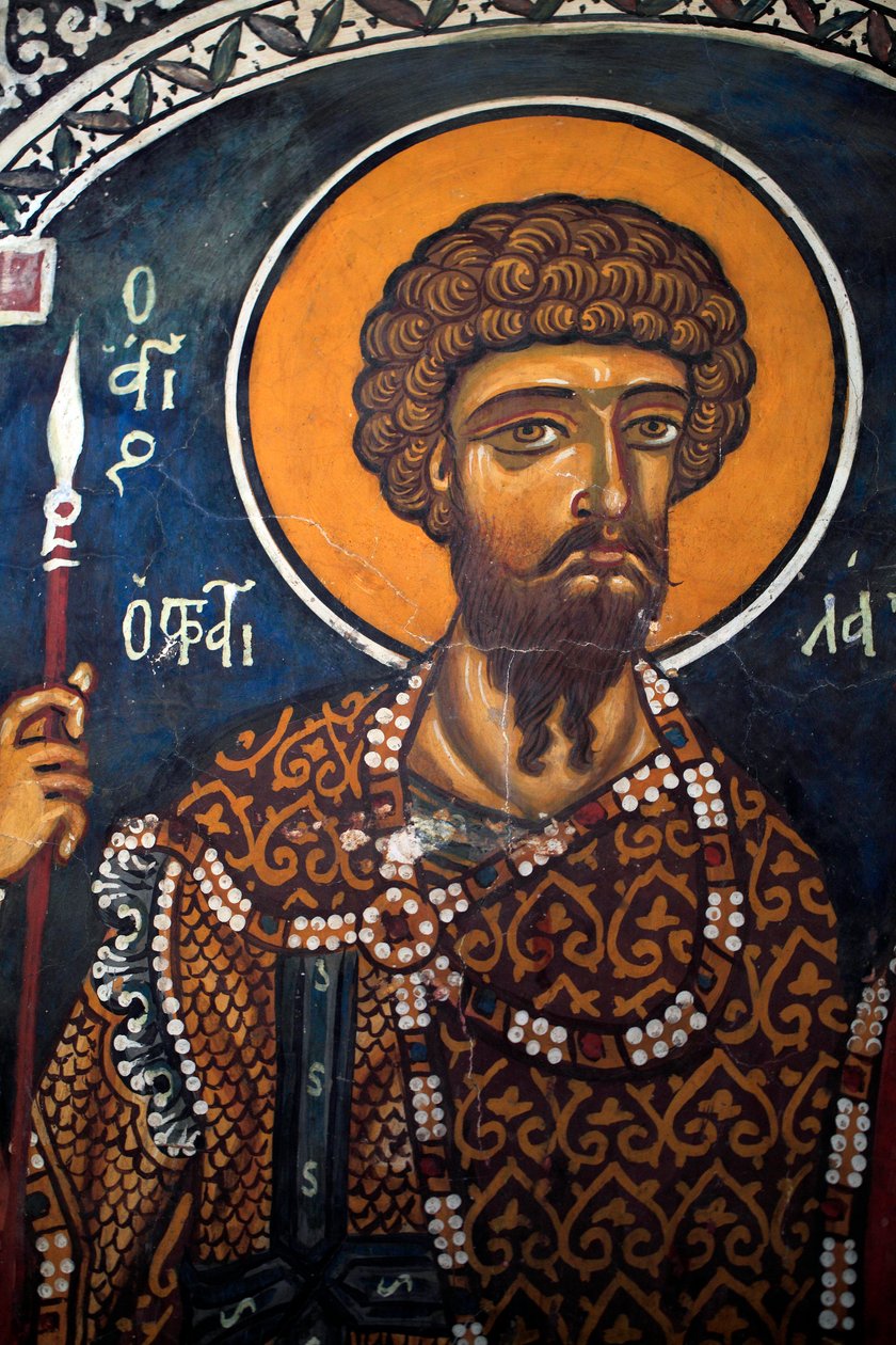 Saint Theodore Statelates: Byzantine Fresco from the 14th Century (1332), Phorbiotissa Virgin Church, Asinou, Cyprus, Painted Churches UNESCO Site, Troodos, Cyprus by Unbekannt