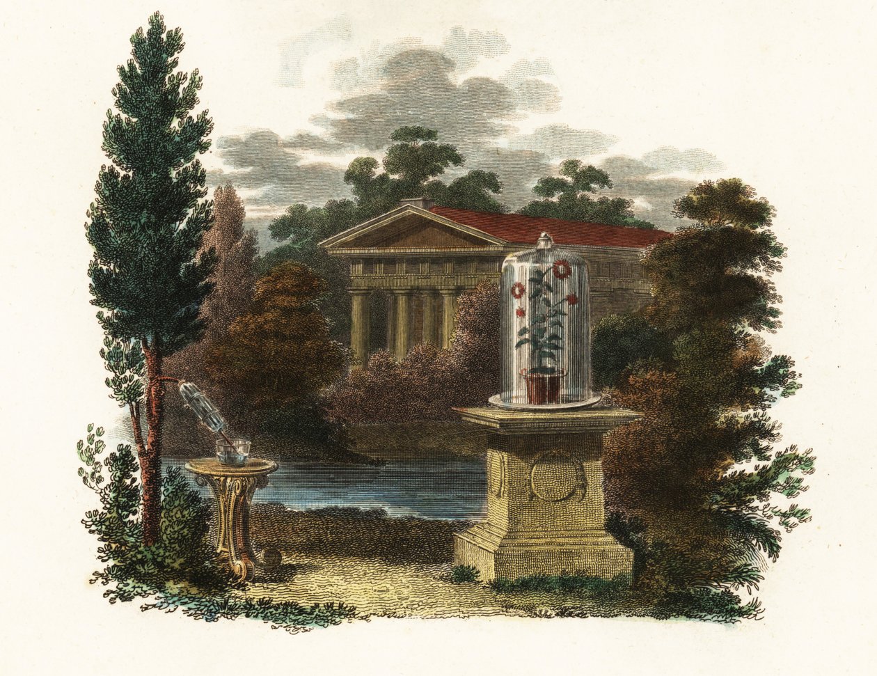 Scientific Inventions of Stephen Hales in a Garden (engraving) by Unbekannter Künstler