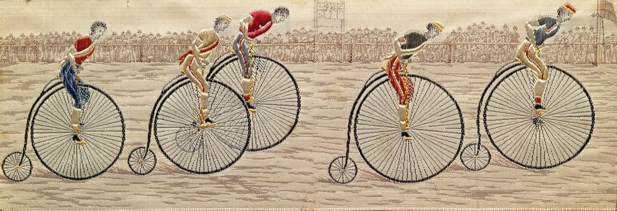 The Last Lap, Penny Farthing Race woven silk Stevengraph, by Thomas Stevens of Coventry by Unbekannter Künstler