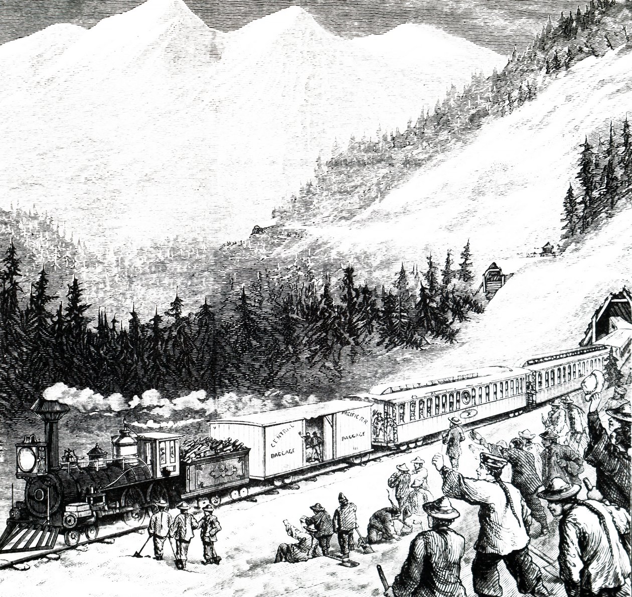 The Pacific Railroad in the Sierra Nevada mountains by Unbekannt
