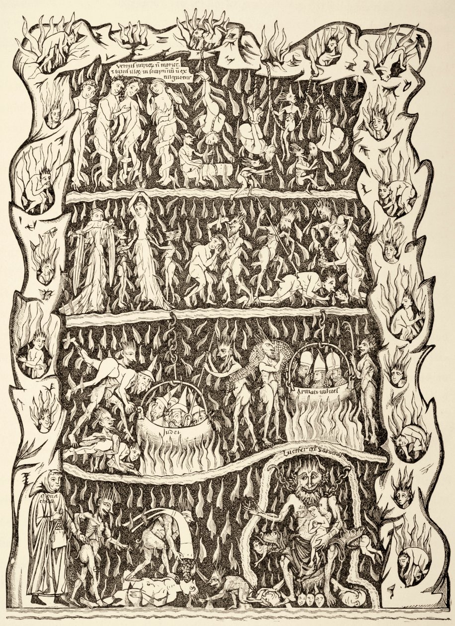 The Torments of Hell, from a Miniature in a 12th Century Manuscript Destroyed After a Fire in the Strasburg Library During a Prussian Bombardment by Unbekannt