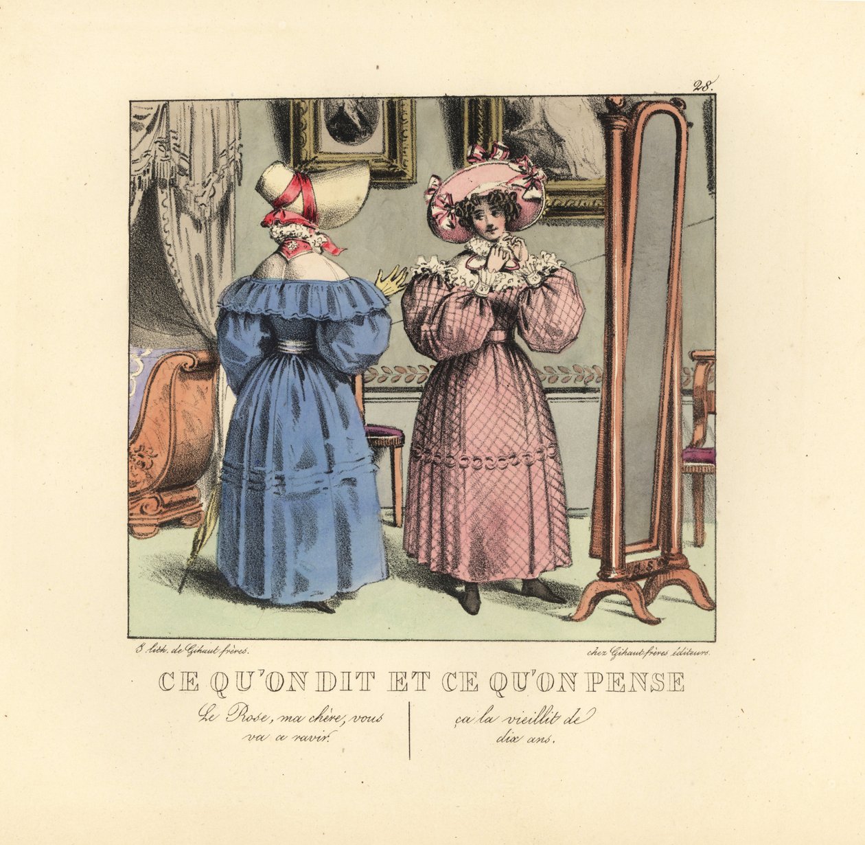 Two Ladies Dressing Before a Mirror in a Parlor by Unbekannter Künstler